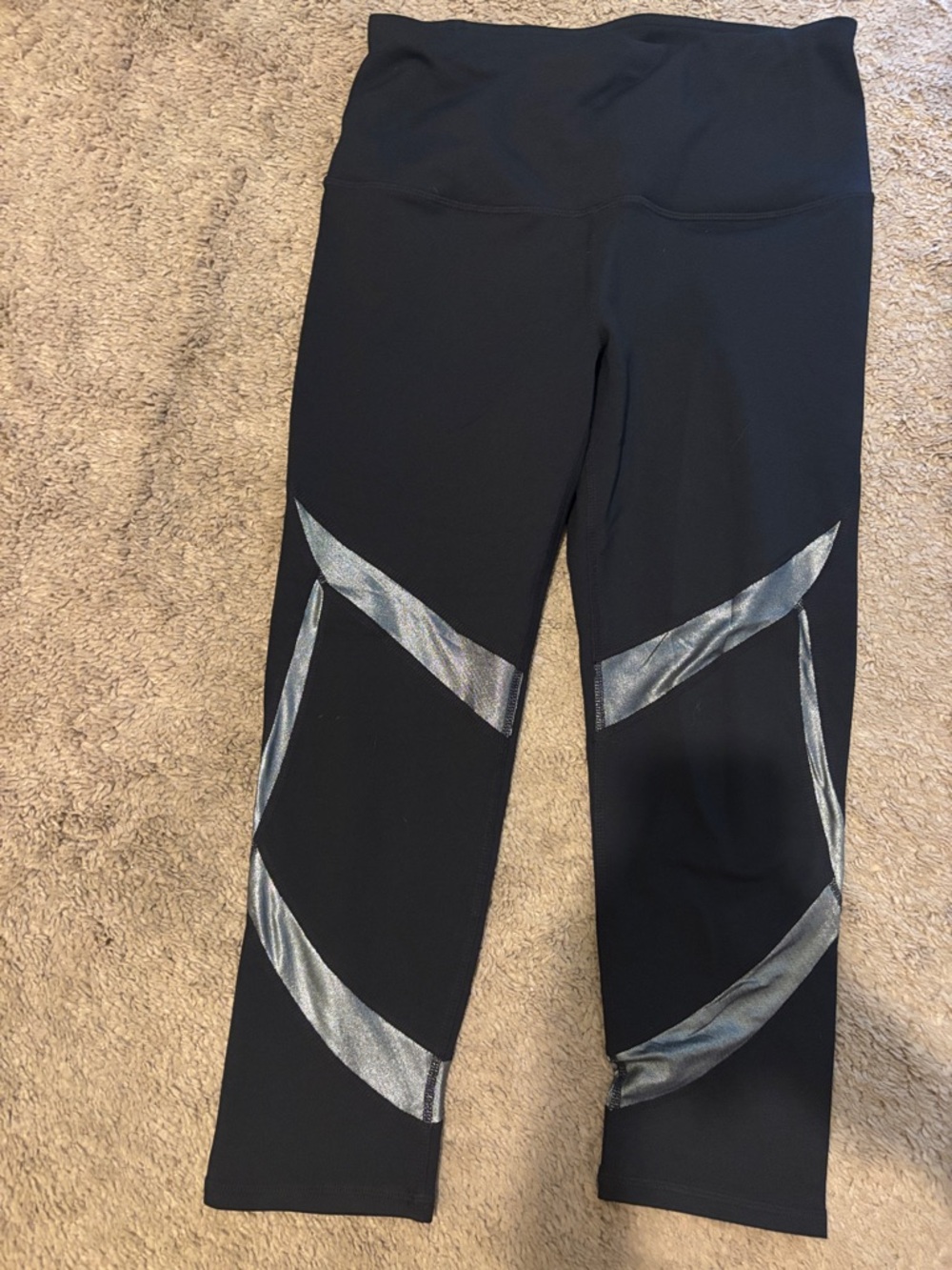 GAIAM Black Leggings with Silver Accent Panels